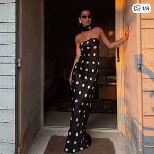 Reformation Oren Silk Scarf Dress Small Petite Black White Polka Dot moon dot